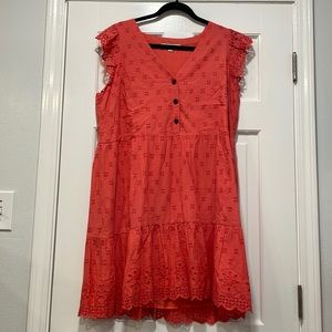 LOFT Coral Melon Orange Eyelet Dress Size 14